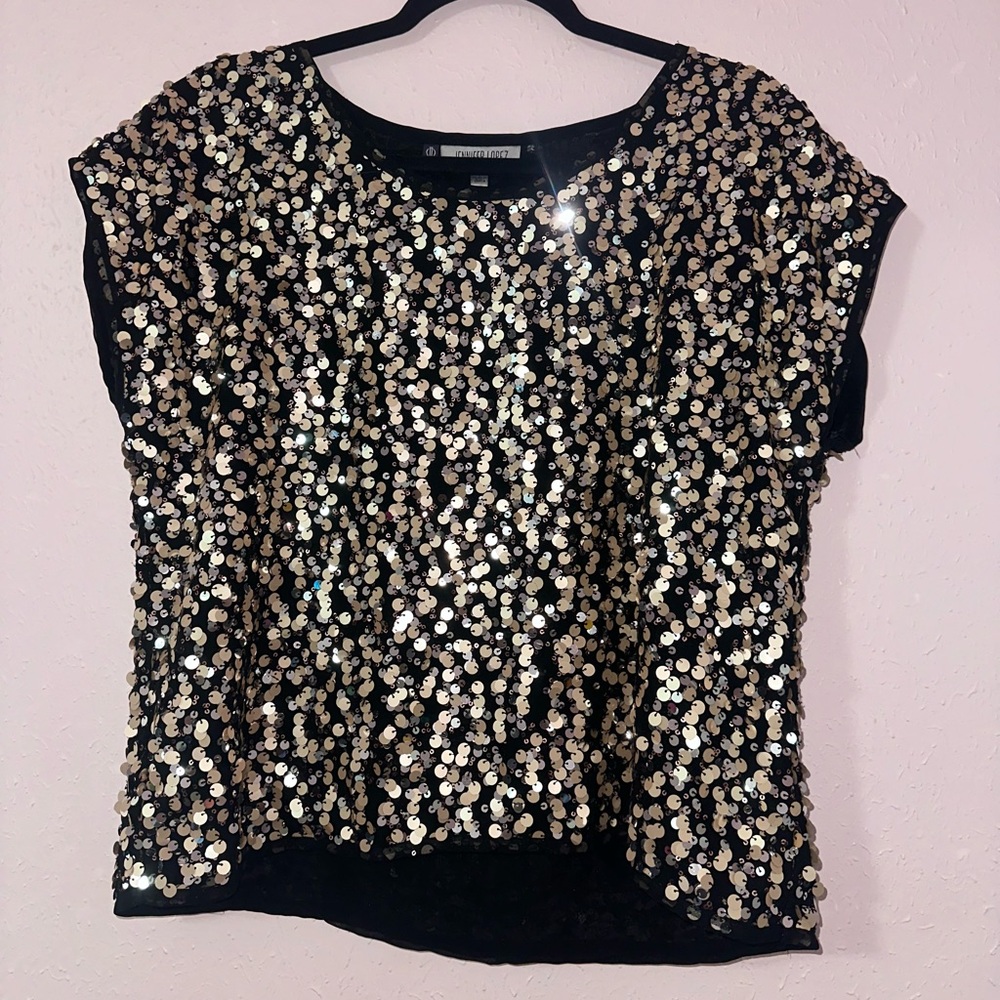 Jennifer Lopez Gold Sequin Black Top